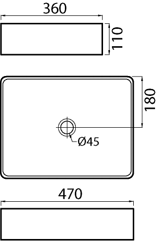 Design Aufsatzwaschtisch KM 370, dünnwandig