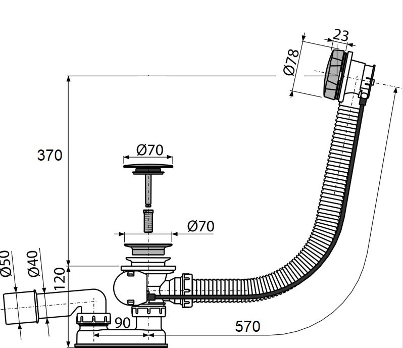 Badewannen-Siphon PROCESSO Chrom DN50