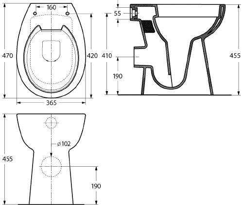 Stand-WC Tiefspüler + 6cm KM 055